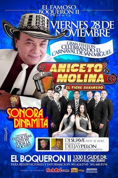 Event - Aniceto Molina y Sonora Dinamita en Maryland - Rockville, Maryland - November 28, 2014 | concert tickets