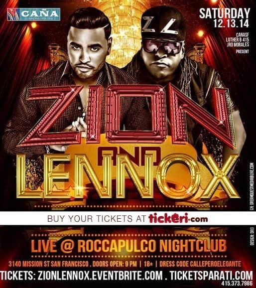 Event - Zion y Lennox concert San Francisco - San Francisco, California - December 13, 2014 | concert tickets