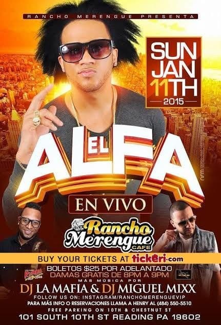 Event - EL Alfa concert Pennsylvania - Reading, Pennsylvania - January 11, 2015 | concert tickets