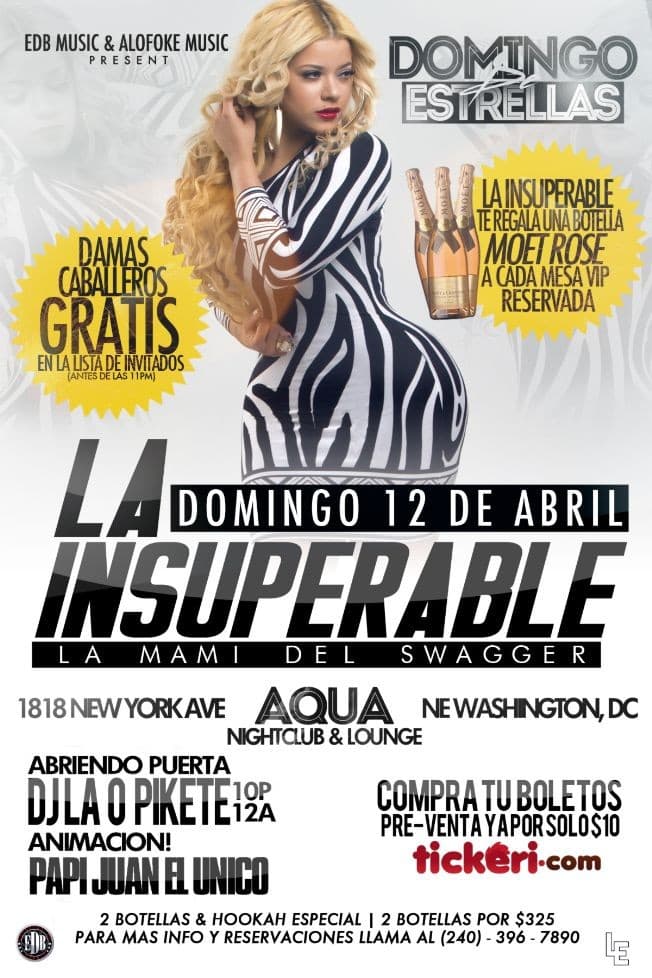 Event - La Insuperable por primera ves en el DMV excusivamente en "Aqua Lounge" para los Domingo De estrellas. - Washington, District Of Columbia - April 12, 2015 | concert tickets