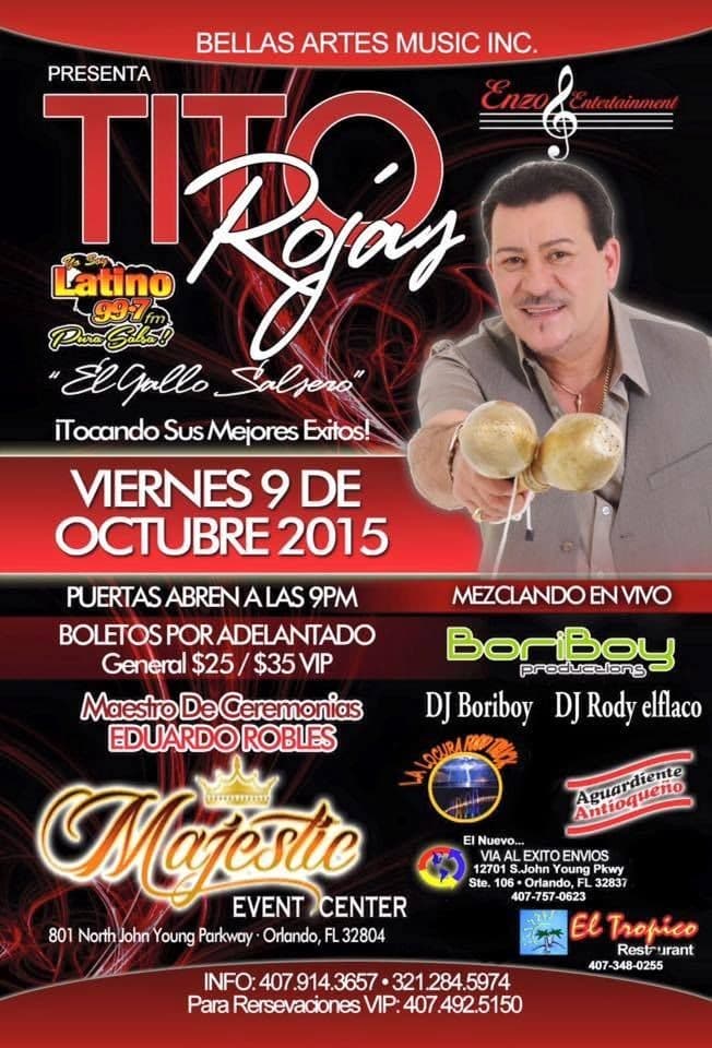 Event - Tito Rojas en Orlando Florida - Orlando, Florida - October 9, 2015 | concert tickets