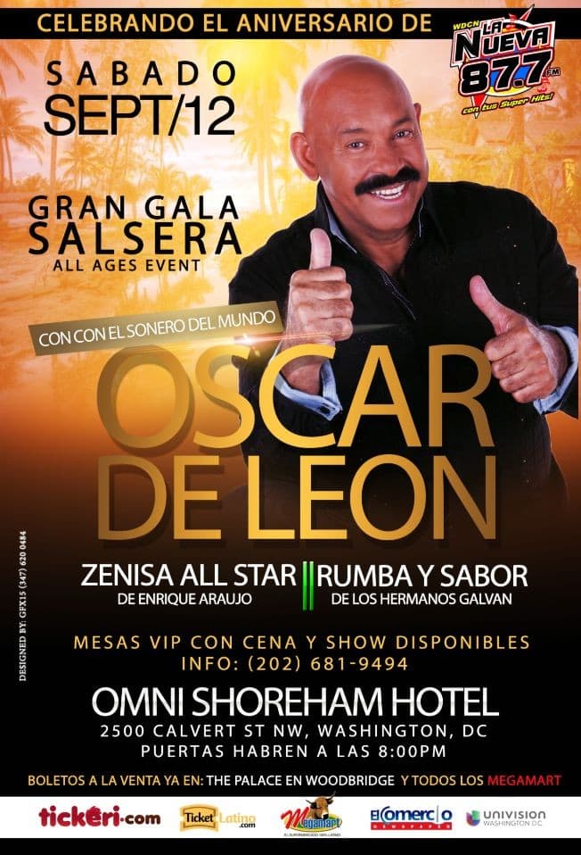 Event - Gala Viva La Salsa con Oscar D Leon en Washington DC - Washington, District Of Columbia - September 12, 2015 | concert tickets