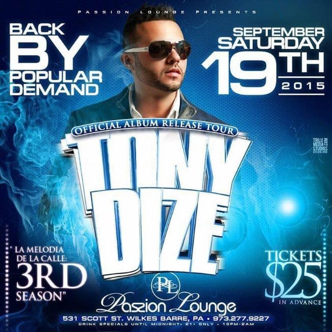 Event - Tony Dize en Wilkes Barre Pennsylvania - Wilkes-Barre, Pennsylvania - September 19, 2015 | concert tickets