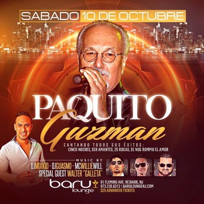 Event - PAQUITO GUZMAN EN VIVO EN BARU LOUNGE - Newark, New Jersey - October 10, 2015 | concert tickets