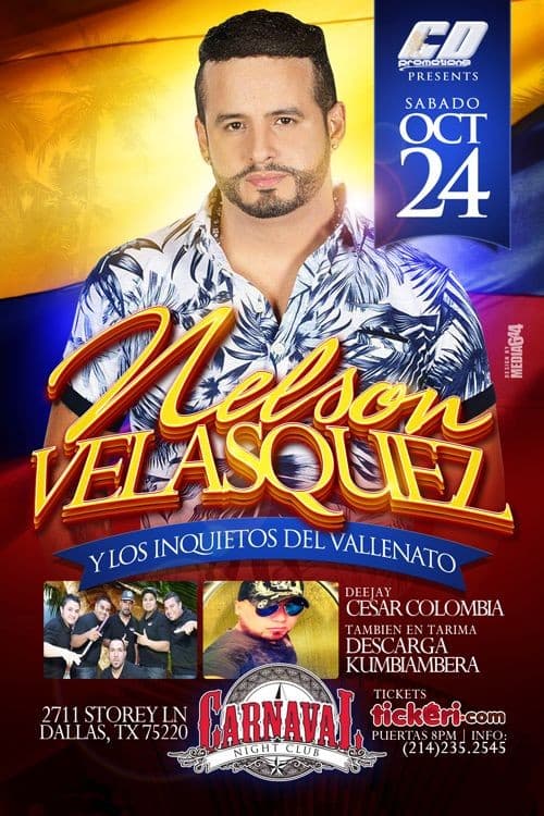 Event - Nelson Velasquez y Los Inquietos del Vallenato en Dallas - Dallas, Texas - October 24, 2015 | concert tickets