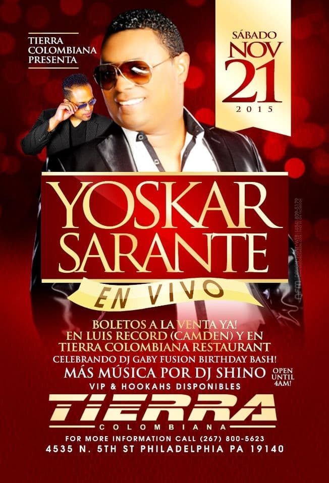 Event - Yoskar Sarante En Vivo! - North Bergen, New Jersey - November 21, 2015 | concert tickets