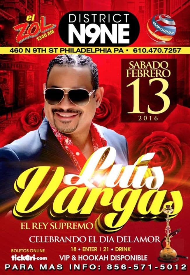 Event - Luis Vargas en Philadelphia - Concierto de San Valentin - Philadelphia, Pennsylvania - February 13, 2016 | concert tickets