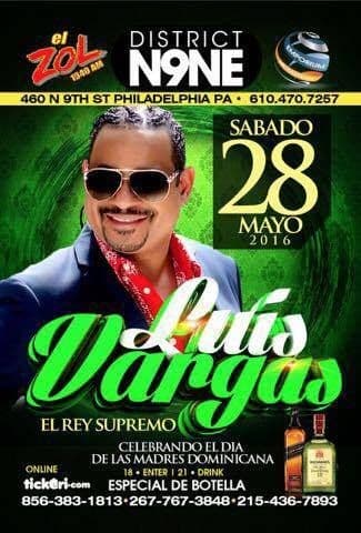 Event - Luis Vargas El Rey Supremo en Philadelphia,PA - Philadelphia, Pennsylvania - May 28, 2016 | concert tickets