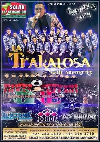 Event - La Trakalosa de Monterrey en Pennsylvania - Norristown, Pennsylvania - April 16, 2016 | concert tickets