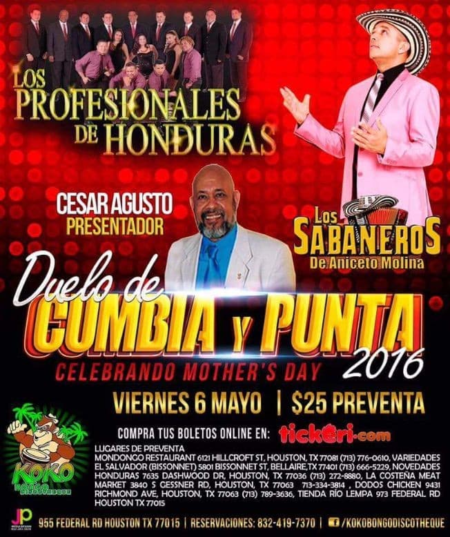 Event - Los Profesionales  De Honduras  y Los  Sábaneros  De Aniceto Molina - Houston, Texas - May 6, 2016 | concert tickets