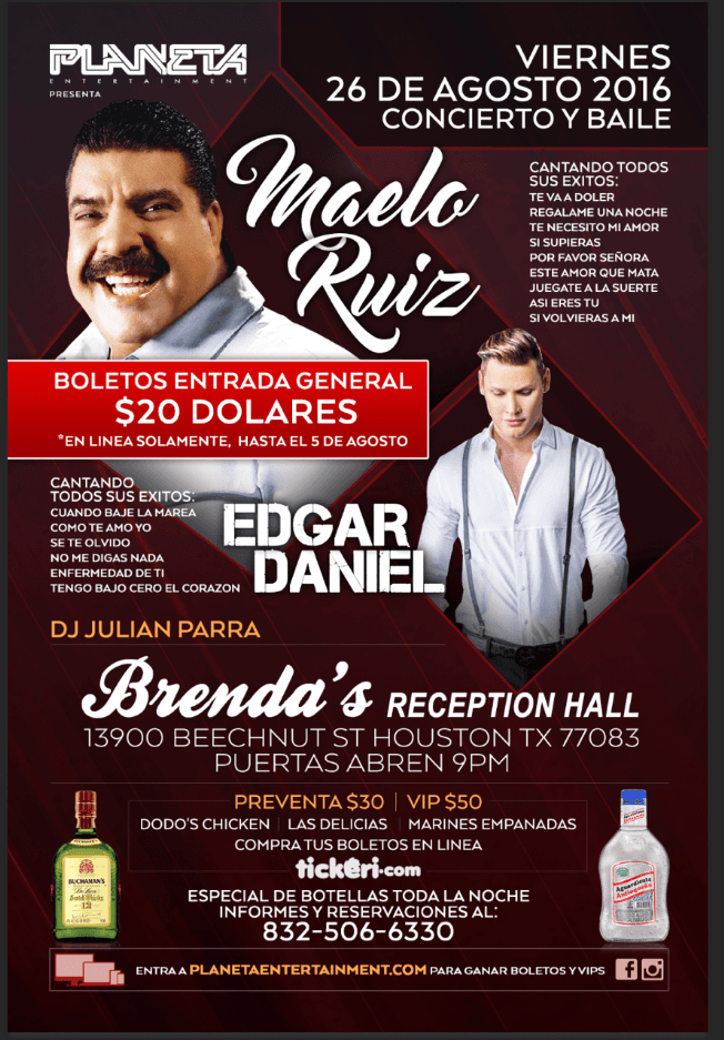 Event - MAELO RUIZ Y EDGAR DANIEL - Houston, Texas - August 26, 2016 | concert tickets