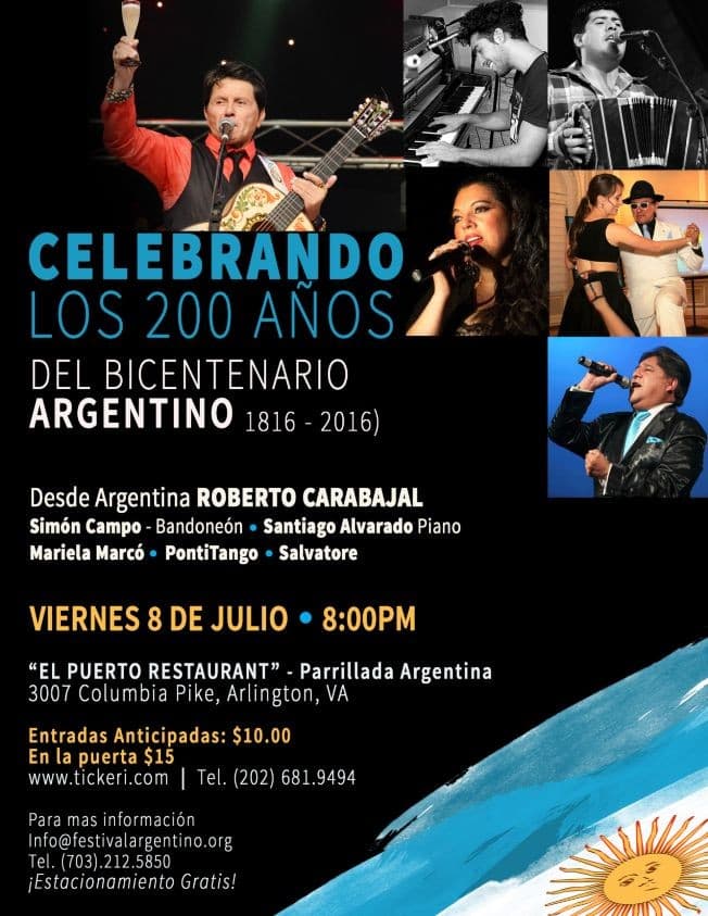 Event - ARGENTINA BICENTENNIAL NIGHT ROBERTO CARABAJAL - Arlington, Virginia - July 8, 2016 | concert tickets