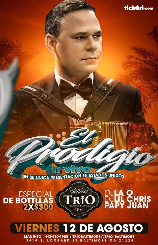 Event - El Prodigio en vivo - Baltimore, Maryland - August 12, 2016 | concert tickets