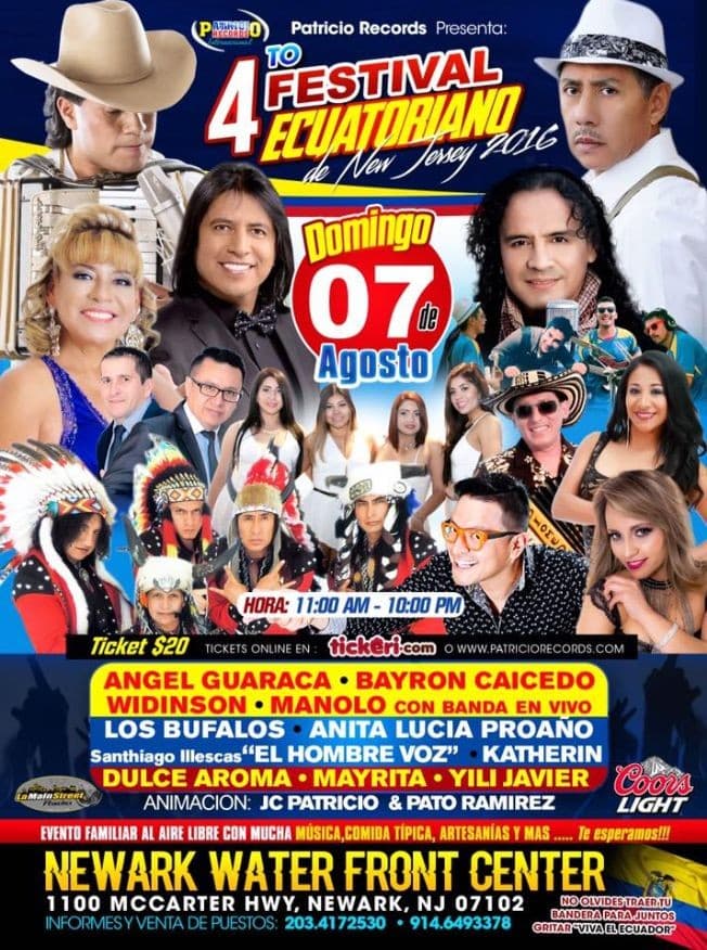 Event - 4to Festival Ecuatoriano en Newark NJ - Newark, New Jersey - August 7, 2016 | concert tickets