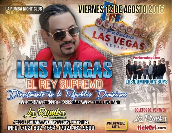 Event - Luis Vargas En Las Vegas Nevada - Las Vegas, N - August 12, 2016 | concert tickets