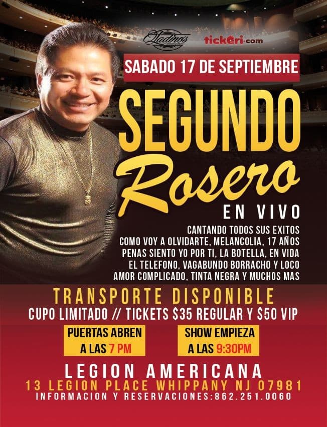 Event - SEGUNDO ROSERO - Whippany, New Jersey - September 17, 2016 | concert tickets