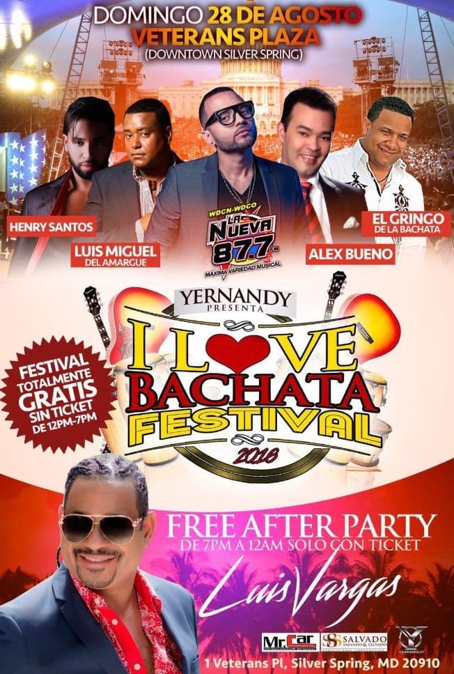 Event - I love Bachata Fest w/ Henry Santos,Luis Miguel del Amargue,Alex Bueno & El Gringo de la Bachata - Silver Spring, Maryland - August 28, 2016 | concert tickets