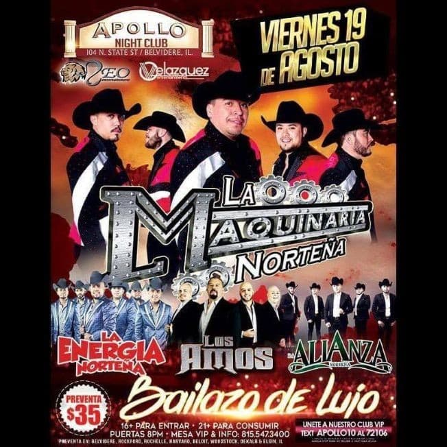 Event - La Maquinaria Nortena, Los Amos, La Energia Nortena y Alianza Nortena - Belvidere, Illinois - August 19, 2016 | concert tickets