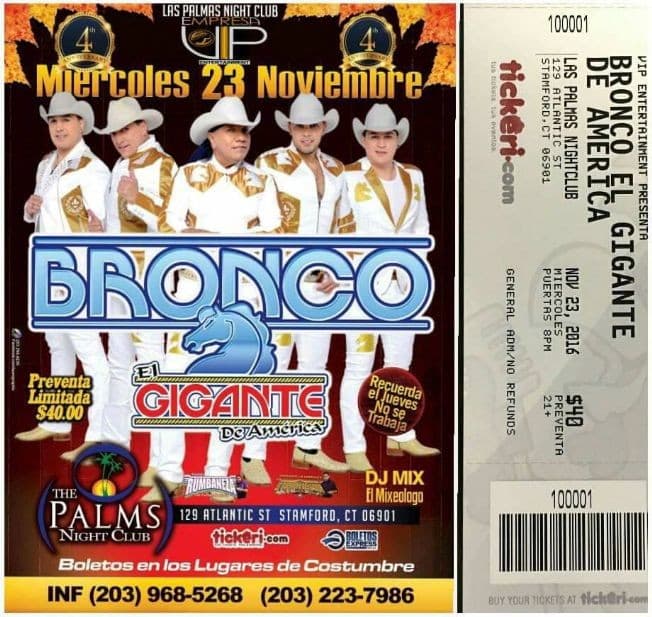 Event - Bronco El Gigante de America CANCELADO - Stamford, Connecticut - November 23, 2016 | concert tickets