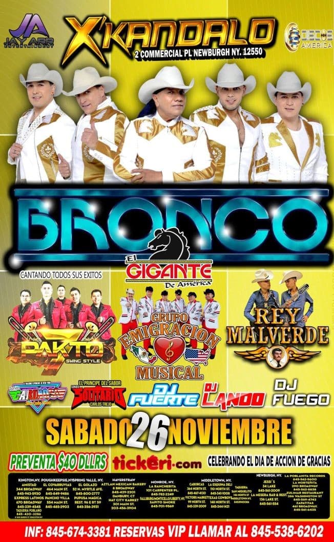 Event - Bronco el Gigante de America CANCELADO - Newburgh, New York - November 26, 2016 | concert tickets