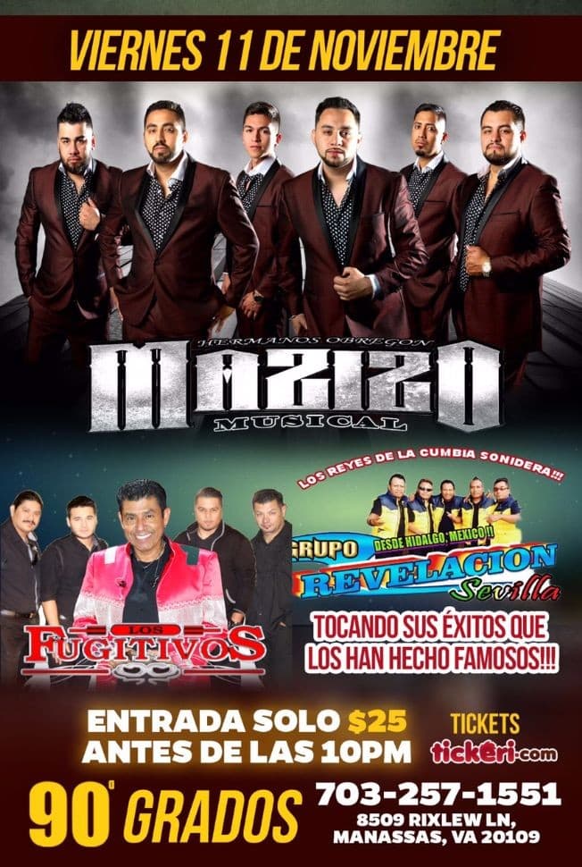 Event - Mazizo Musical, Los Fugitivos y Grupo Revelacion en Manassas - Manassas, Virginia - November 11, 2016 | concert tickets