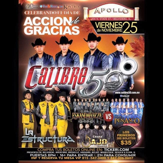 Event - CALIBRE 50 Y LA ESTRUCTURA - Belvidere, Illinois - November 25, 2016 | concert tickets