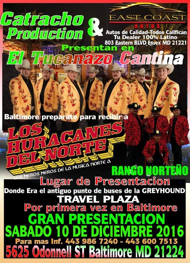 Event - LOS HURACANES DEL NORTE - Baltimore, Maryland - December 10, 2016 | concert tickets