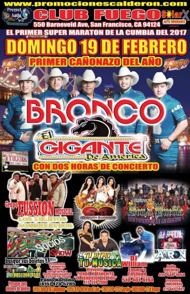 Event - Bronco El Gigante de America - San Francisco, California - February 19, 2017 | concert tickets