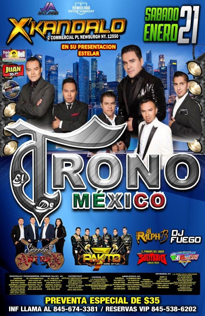 Event - El Trono de Mexico en concierto - Newburgh, New York - January 21, 2017 | concert tickets