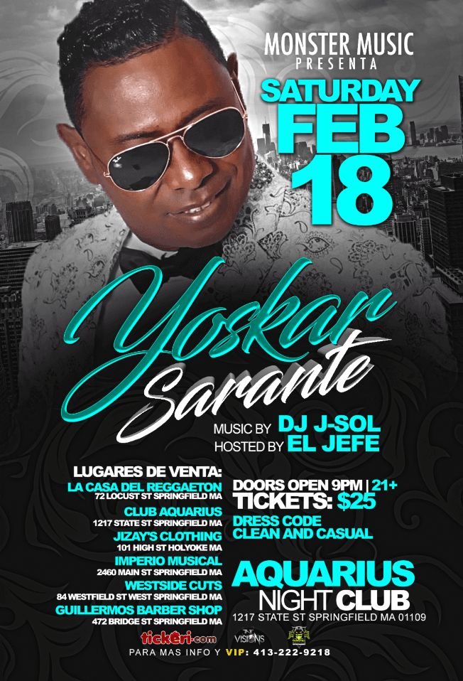 Event - YOSKAR SARANTE EN VIVO - Springfield, Massachusetts - February 18, 2017 | concert tickets