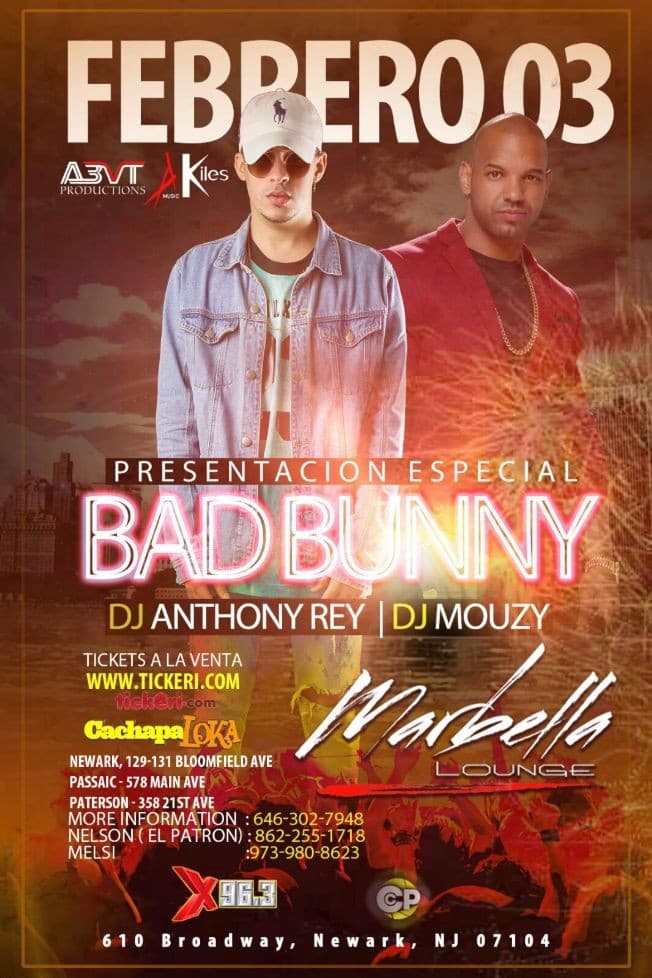 Event - Bad Bunny on Marbella Lounge - Newark, New Jersey - February 3, 2017 | concert tickets