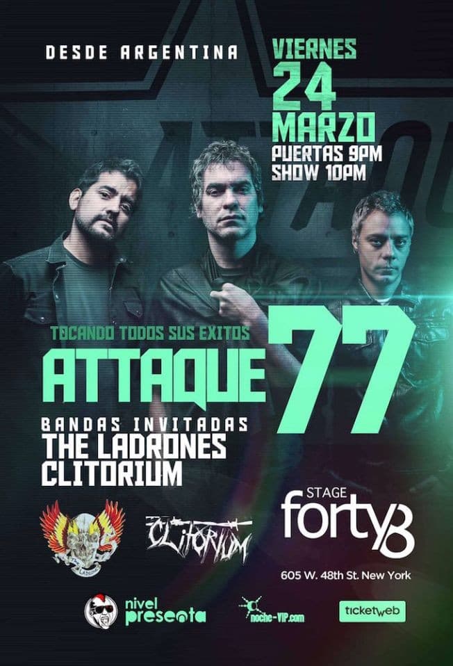 Event - Attaque 77 en NYC CANCELLED - New York, New York - 24 de marzo de 2017 | concert tickets