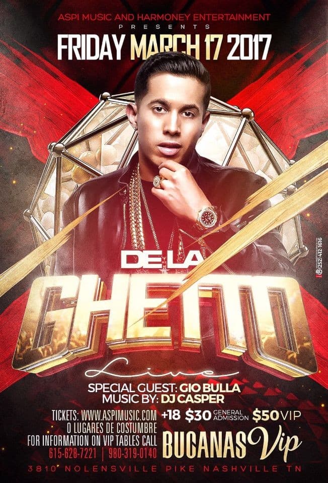 Event - Tonight! De La Ghetto @ Bucanas Nashville TN - Nashville, Tennessee - March 17, 2017 | concert tickets