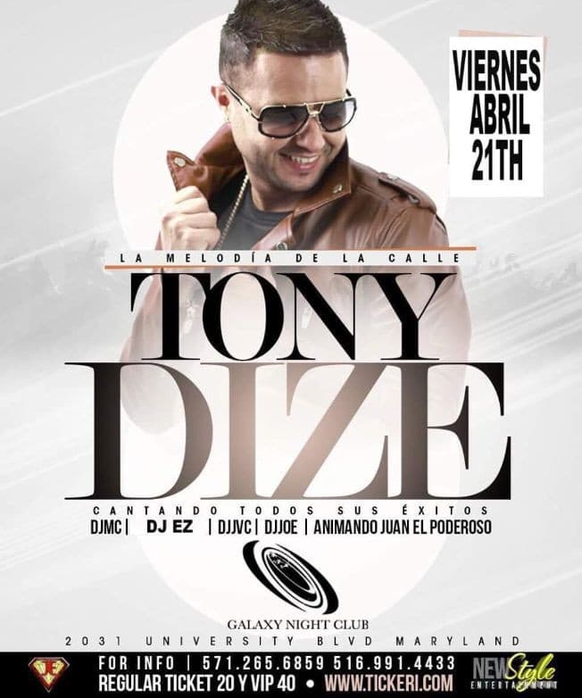 Event - TONY DIZE EN CONCIERTO - Hyattsville, Maryland - April 21, 2017 | concert tickets