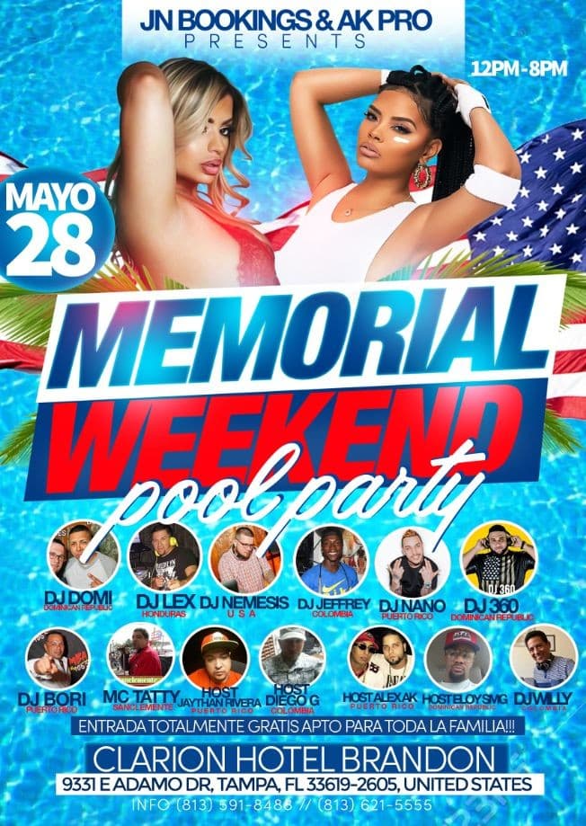 Event - Memorial Weekend Pool Party 12PM / 8PM At Clarion Hotel Brandon - Tampa, Florida - May 28, 2017 | concert tickets