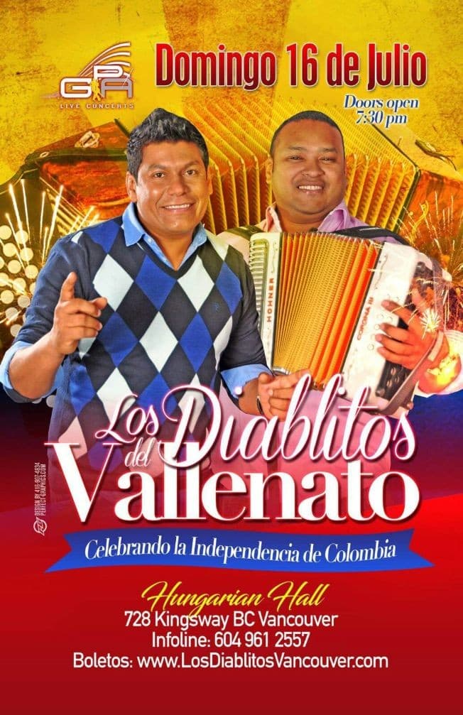 Event - LOS DIABLITOS DEL VALLENATO EN VANCOUVER - Vancouver, British Columbia - July 16, 2017 | concert tickets