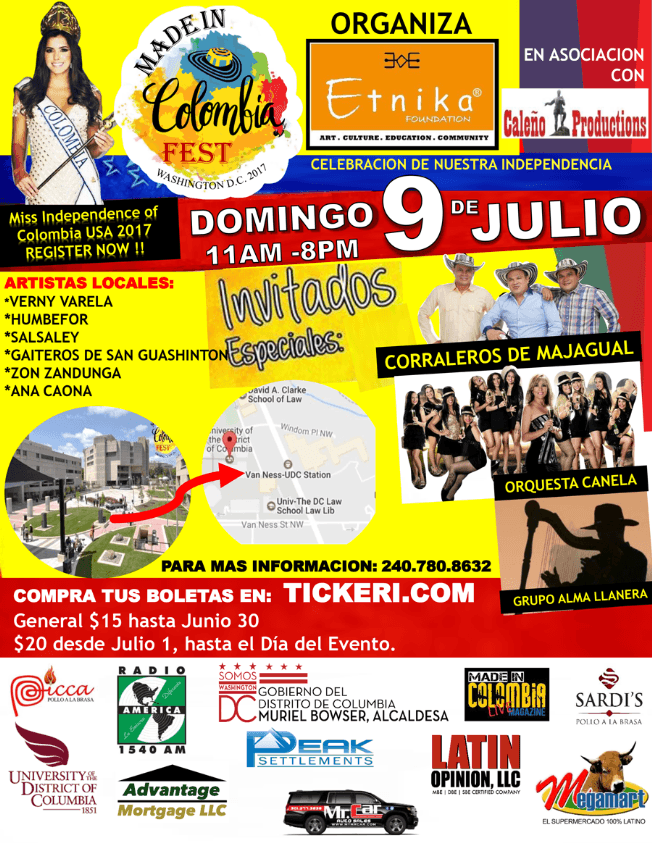 Event - MADE IN COLOMBIA FEST WASHINGTON DC 2017 - Washington, District Of Columbia - July 9, 2017 | concert tickets