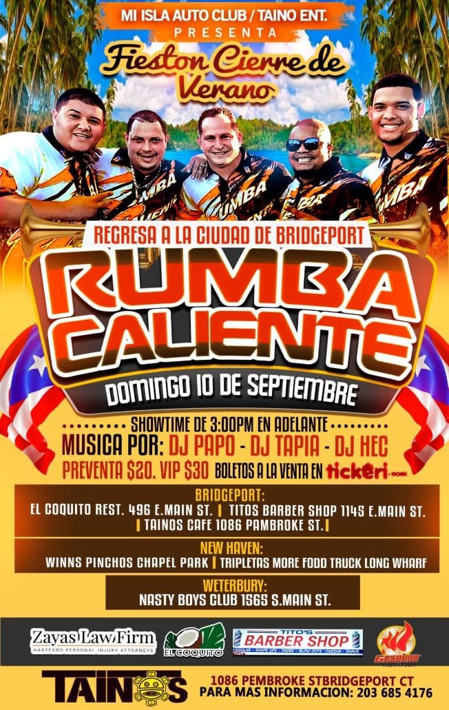 Event - Fieston Cierre de Verano con Rumba Caliente - Bridgeport, Connecticut - September 10, 2017 | concert tickets