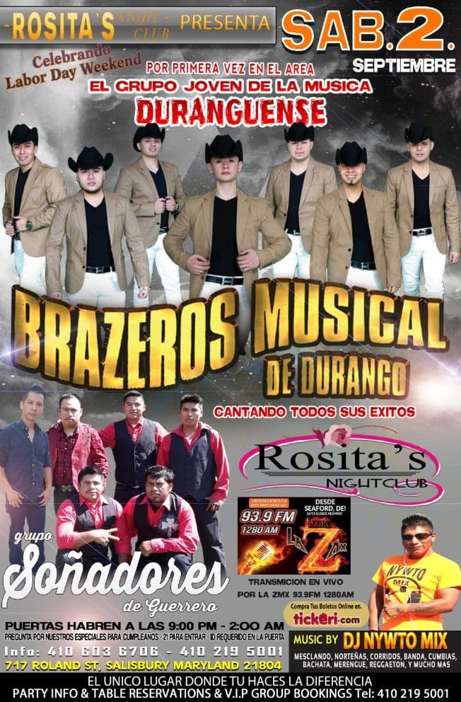 Event - Rosita's Presenta Brazeros Musical de Durango - Salisbury, Maryland - September 2, 2017 | concert tickets