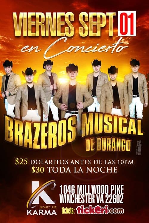 Event - Brazeros Musical de Durango en Winchester VA - Winchester, Virginia - September 1, 2017 | concert tickets