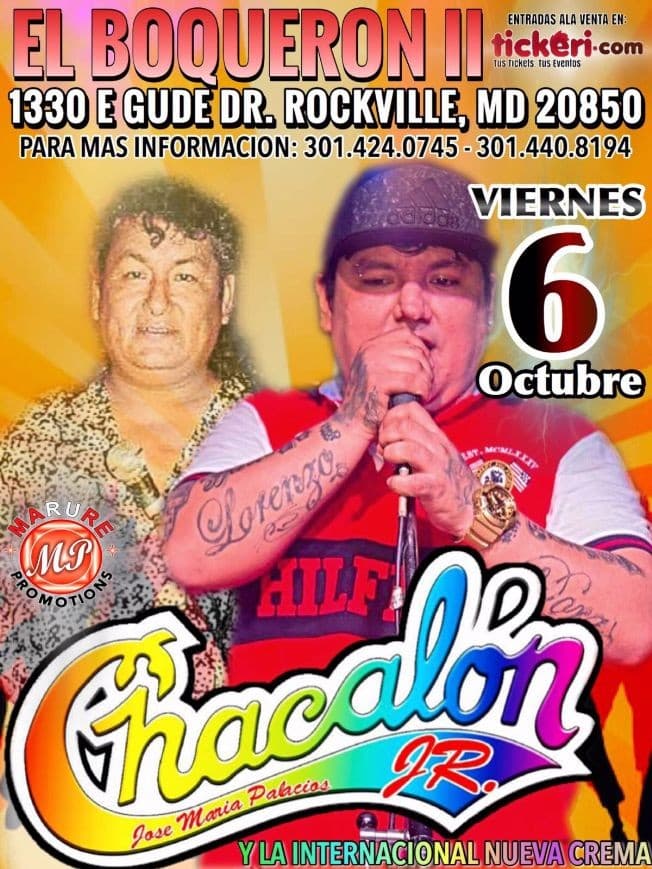 Event - CHACALON JR Y LA NUEVA CREMA EN MARYLAND - Rockville, Maryland - October 6, 2017 | concert tickets