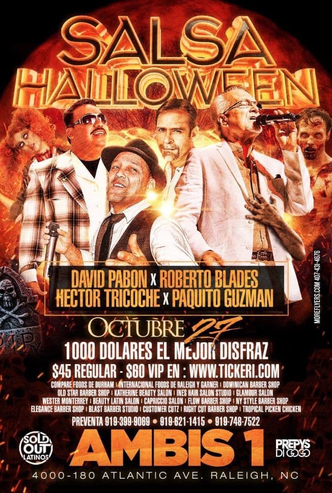 Event - salsa halloween paquito guzman david pabon hector tricoche roberto blades en concierto - Raleigh, North Carolina - October 27, 2017 | concert tickets