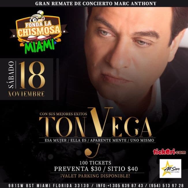 Event - Tony Vega llega Live en Miami CANCELED - Miami, Florida - November 18, 2017 | concert tickets