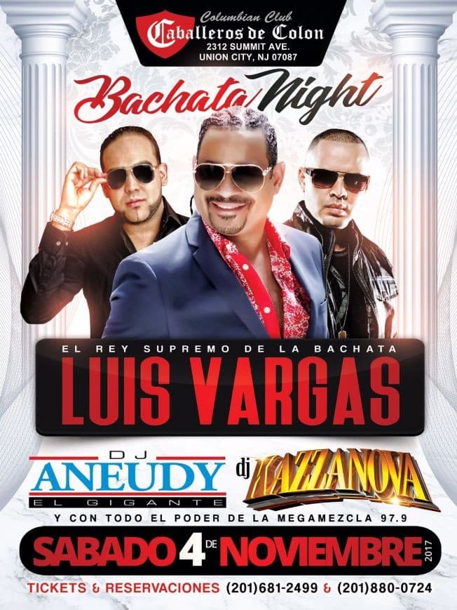 Event - Bachata Night junto a Luis Vargas en Union City NJ - Union City, New Jersey - November 4, 2017 | concert tickets