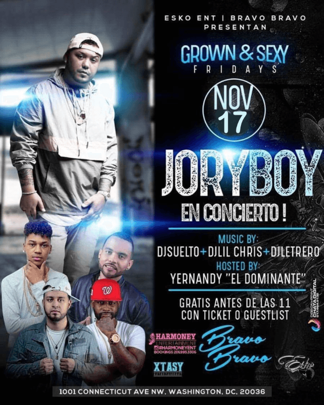 Event - Jory Boy Takes Over Bravo Bravo - Washington, District Of Columbia - November 17, 2017 | concert tickets