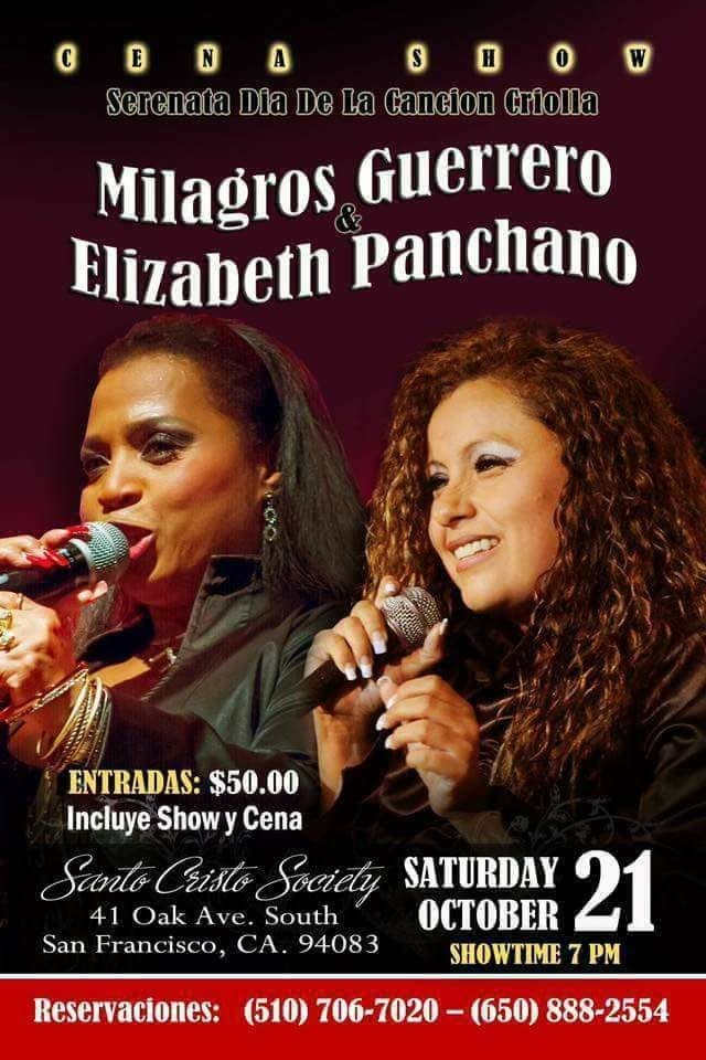 Event - Cerenata a la Cancion Criolla junto a Milagros Guerrero y Elizabeth Panchano - South San Francisco, California - October 21, 2017 | concert tickets