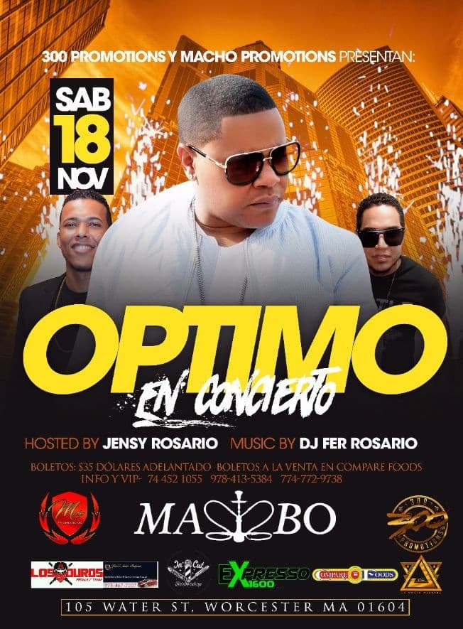 Event - OPTIMO en concierto - Worcester, Massachusetts - November 18, 2017 | concert tickets