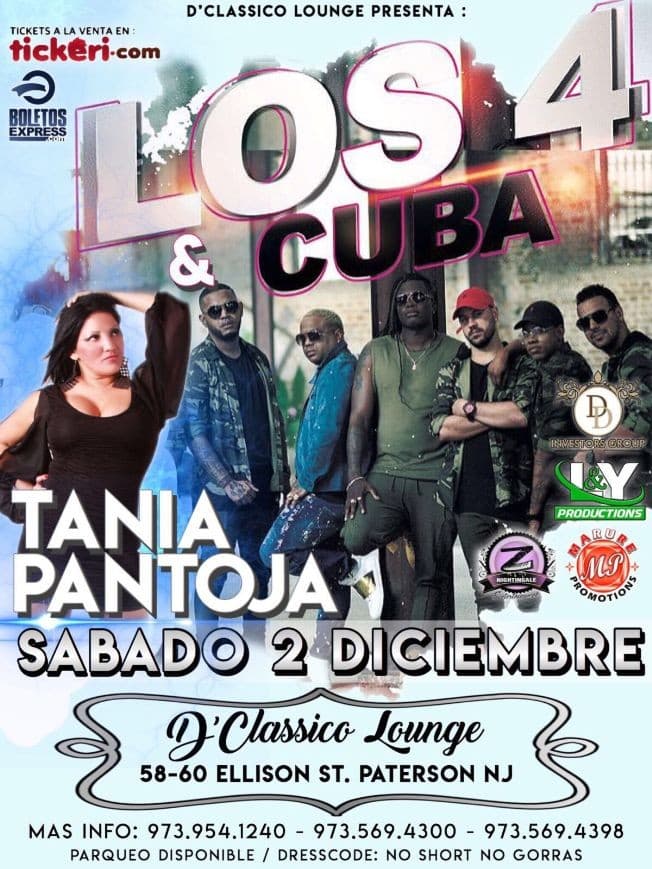 Event - Los 4 de Cuba & Tania Pantoja en Paterson,NJ - Paterson, New Jersey - December 2, 2017 | concert tickets