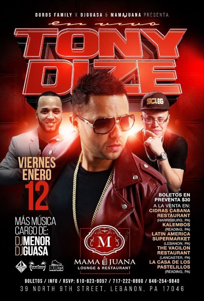 Event - TONY DIZE EN VIVO - Lebanon, Pennsylvania - 12 de enero de 2018 | concert tickets