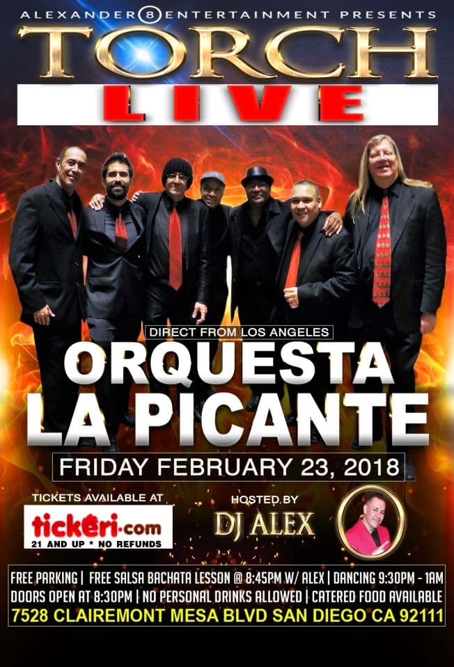 Event - ORQUESTA LA PICANTE "LIVE ON STAGE" SALSA CALIENTE - San Diego, California - February 23, 2018 | concert tickets